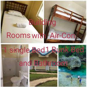 un collage de photos d'une chambre avec un lit et la climatisation dans l'établissement JMJ/GOD THE FATHER HOME STAY, à Caridad