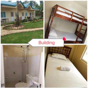 3 photos d'une chambre avec des lits superposés et d'une salle de bains dans l'établissement JMJ/GOD THE FATHER HOME STAY, à Caridad