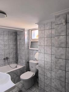 uma casa de banho com um WC e um lavatório em Robert House em Samos