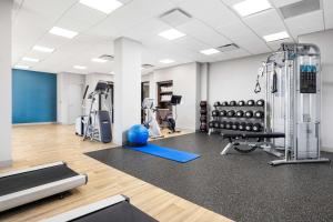 un gimnasio con pesas y equipos de ejercicio en una habitación en Hampton Inn Knoxville-West At Cedar Bluff en Knoxville
