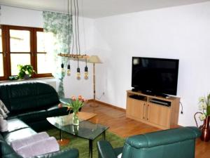 sala de estar con sofá y TV en Ferienwohnung Lydia, en Zell am Harmersbach