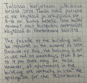 a letter to my mom thanking me for helping her cope at Spacious 2 rooms apartment in Helsinki Design District, own balcony in Helsinki