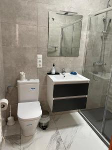 een badkamer met een toilet, een wastafel en een douche bij SHR043 Nerja Medina Apartamento cerca de Playa Torrecilla in Nerja