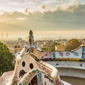 a view of a city from the top of a building at Park Guell Gaudi 2 bedroom Apartment in Barcelona
