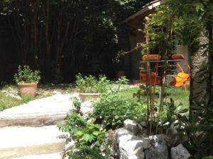 un jardin avec un arbre et une balançoire dans l'établissement Le Clos des May, à Meylan