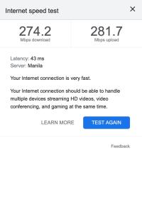 een screenshot van de internetsnelheidstest op een telefoon bij Rm 207 Mhapiya-aw Pensione Inn in Sagada