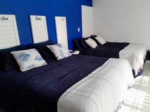 2 camas en un dormitorio con paredes azules en Sweet Dreams Polokwane, en Polokwane