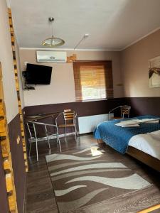 a bedroom with a bed and a table and chairs at Mayak Resort in Kam”yani Potoky