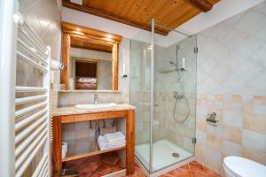 y baño con ducha y lavamanos. en Gostilna Pri Martinu, en Kranjska Gora