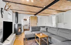 a living room with a couch and a tv at Pet Friendly Apartment In Vestervig in Vestervig