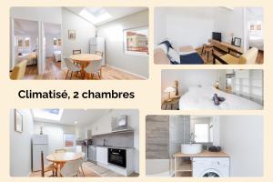 a collage of photos of a kitchen and a living room at Appartement climatisé 2 chambres in Villefranche-sur-Saône