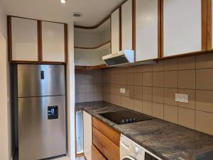 a kitchen with a stainless steel refrigerator and cabinets at R'Apparts T3 Industrial Spirit in Grenoble +10 photos