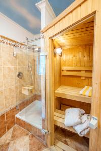 y baño con ducha y cabina de ducha. en Hotel König Ludwig, en Altötting