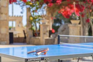 eine Tischtennisplatte mit zwei Tischtennisschlägern darauf in der Unterkunft Villa Can Cosme in Alcúdia