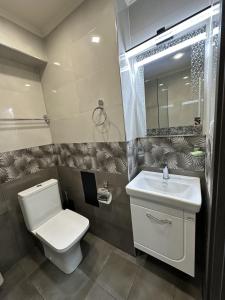 La salle de bains est pourvue de toilettes et d'un lavabo. dans l'établissement Apartment in Yerevan,Khorenatsi street, à Erevan