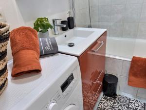 克呂斯的住宿－Terracotta Home-by So'SerenityHome-balcon，一间带水槽和洗衣机的浴室