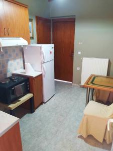 eine Küche mit einem weißen Kühlschrank und einem Herd in der Unterkunft Anastasia apartment in Kalamata