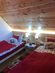 2 camas en una habitación con techos de madera en NV Mountain House en Žabljak