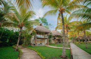 a house with palm trees in front of it at El Sauce Resort in Sauce