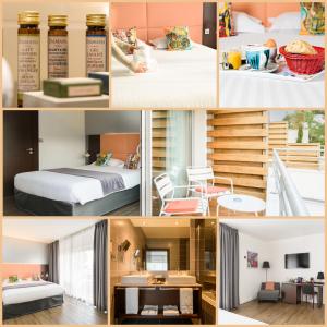 a collage of photos of a hotel room at Hype Hôtel in Biscarrosse