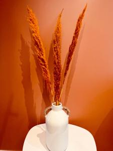 a white vase with some plants in it at Le Terra Rossa - Home Homy in Carhaix-Plouguer +24 photos