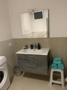 a bathroom with a sink and a washing machine at Appartamenti Estera 2 in Malcesine