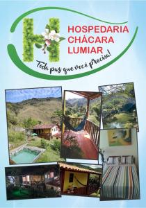 eine Collage mit Bildern eines Resorts in der Unterkunft Hospedaria Chácara Lumiar in Lumiar