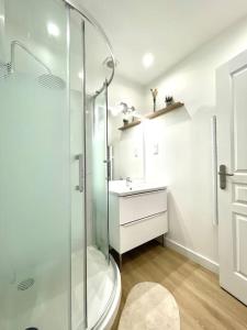 a bathroom with a shower and a toilet and a sink at Le Nid du Miroir in Martigues +7 photos