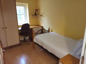 Schlafzimmer mit einem Bett, einem Schreibtisch und einem Stuhl in der Unterkunft Sheraton Lodge Apartments T12 E309 in Cork