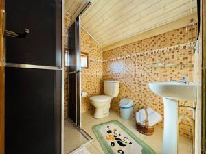 uma casa de banho com um WC e um lavatório em Hospedagem Platô em Monte Verde