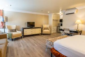 Habitación de hotel con cama y TV en Sands Inn & Suites en San Luis Obispo