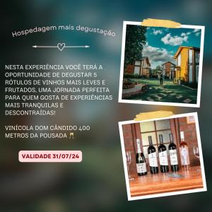 ein Flyer für ein Weingut mit Weinflaschen in der Unterkunft Pousada Capanna del Vale - Vale dos Vinhedos in Bento Gonçalves