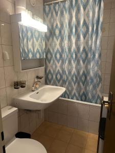 a bathroom with a sink and a toilet at Appartement avec grande terrasse Loèche les Bains in Leukerbad