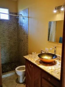 a bathroom with a bowl sink and a toilet at Casa Colibri in San Diego
