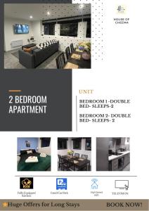 uma colagem de fotografias de um quarto com uma sala de jantar em Flat 407 City View Apartment em Yeadon