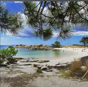 a beach with people swimming in the water at Brisa mariña in Isla de Arosa