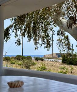a view of the ocean through a window at Errika's Sweet Home in Provatas