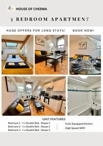 a collage of four pictures of a living room at The Chambers Presents Long stay Offers in Leeds