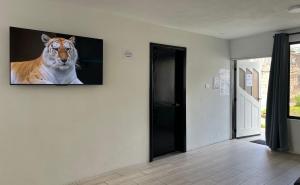 a picture of a tiger hanging on a wall at Tourits Logde 2 bedroom 2 badroom in Baños