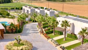 an aerial view of a house with palm trees and a driveway at SANIMAR By Mono Alex in Kassandra