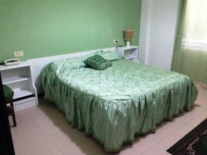 フスカルドにあるHotel Sudのベッドルーム1室(緑のベッド1台、枕2つ付)