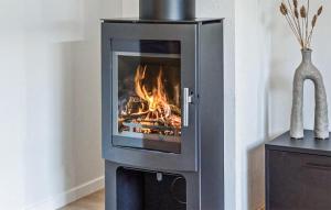 a stove with a fire in a living room at Stunning Apartment In Vrådal With Wifi in Vradal