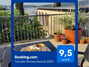 a picture of a balcony with pots of plants at Miro guesthouse in Tivat