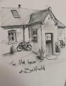 un dibujo de una casa con la casa exterior de la bibliografía en The Old House at Belfield en Tralee