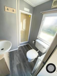 une salle de bain avec toilettes et lavabo dans l'établissement Palm Grove 1 - Golden Palm Resort - Pet friendly, WiFi and Bed linen - Meadow Lakes Caravan & Lodge Hire, à Chapel St. Leonards