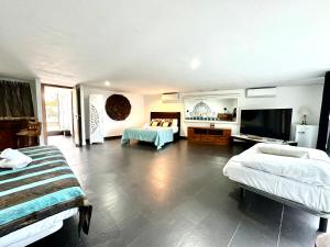 巴塞隆納的住宿－Aya House，一间卧室配有两张床和一台平面电视