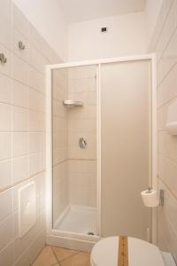 a bathroom with a shower with a toilet at Residence La Punta in Marina di Camerota