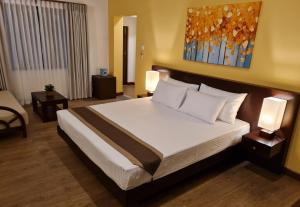 een slaapkamer met een groot bed met 2 lampen bij City Oasis 66 in Negombo