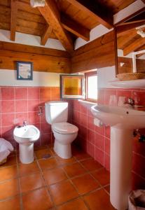 y baño con aseo y lavamanos. en Hotel Rural Valleoscuru en Tresgrandas
