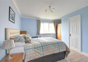 DyffrynにあるTredegarのベッドルーム1室(青い壁のベッド1台、窓付)